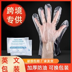 跨境专供一次性塑料手套食品用100只英文包装薄膜批发热销袋装