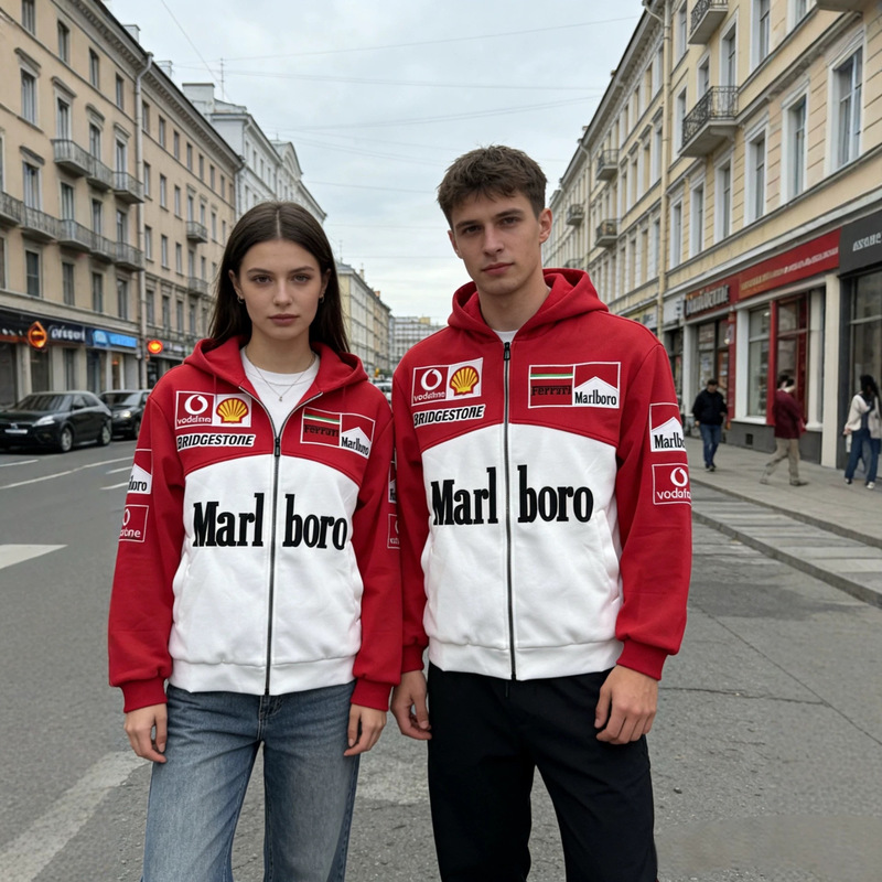 Heavy embroidery Ferrari cardigan hooded sweatshirt vintage F1 racing jacket supports custom designs Heavy embroidery Ferrari cardigan hooded sweatshirt vintage F1 racing jacket supports custom designs