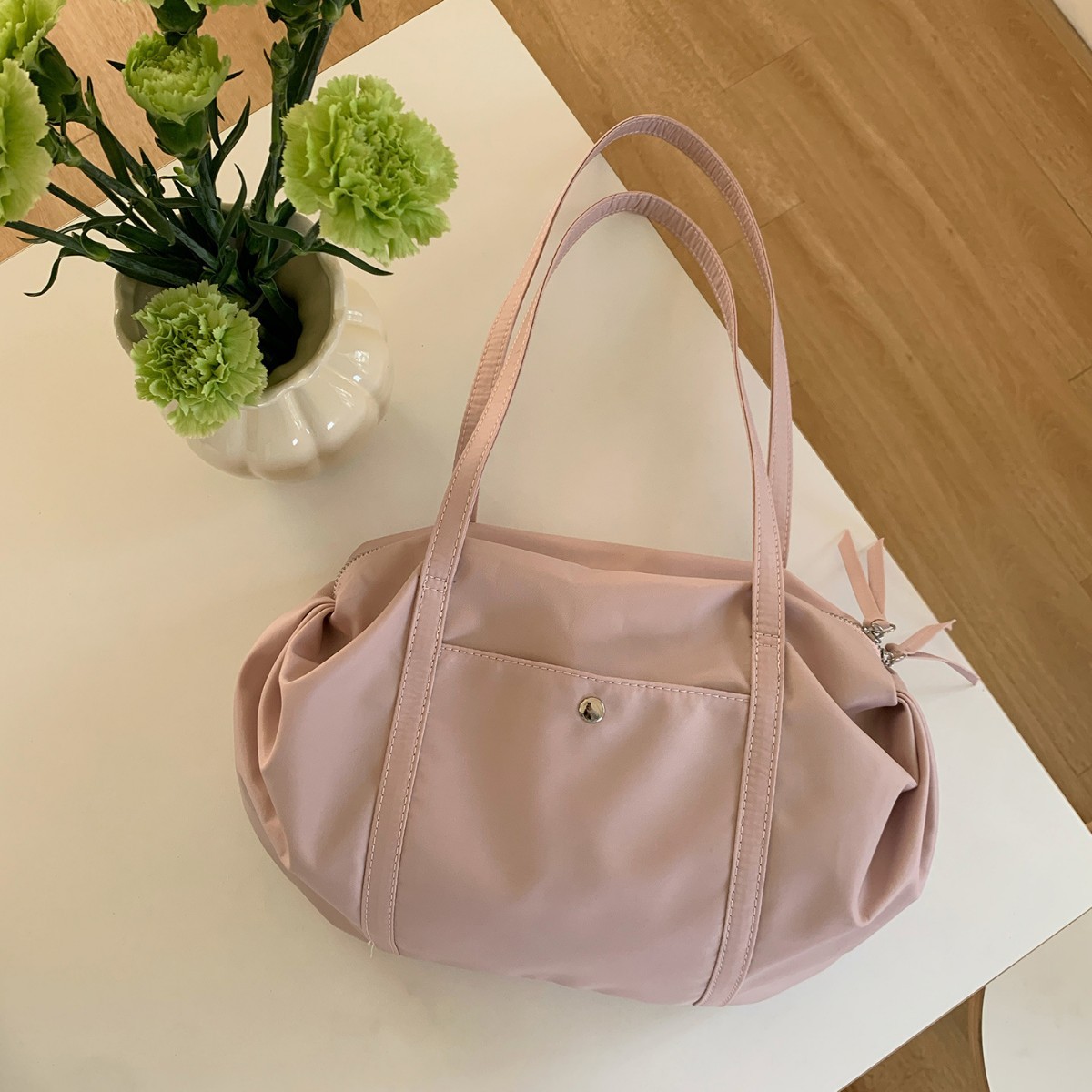 DIY Pleated Dumpling Bag Lightweight Nylon Ballet Yoga Bag Work Travel Tote Korean Style Large Capacity Shoulder Bag - Thumbnail 3