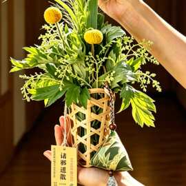 端午节竹篮手工diy新鲜艾草花束非遗门挂装饰品菖蒲车载挂件礼品