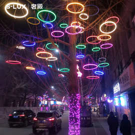 led圆圈树挂灯户外节日装饰灯防水树木亮化景观灯发光许愿圆环灯