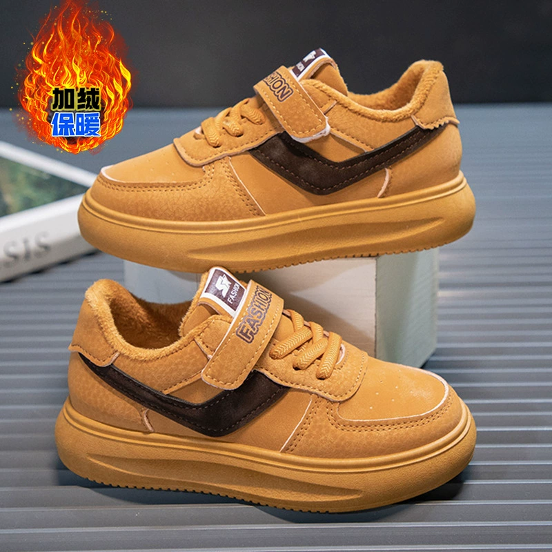 Детские кроссовки для мальчиков Спортивная обувь 2024 осень и зима с флисом из хлопка повседневная обувь утолщение теплые кроссовки для мальчиков