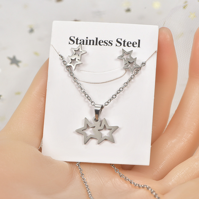 Simple Style Tortoise Star Heart Shape Stainless Steel Hollow Out Earrings Necklace 1 Set display picture 2