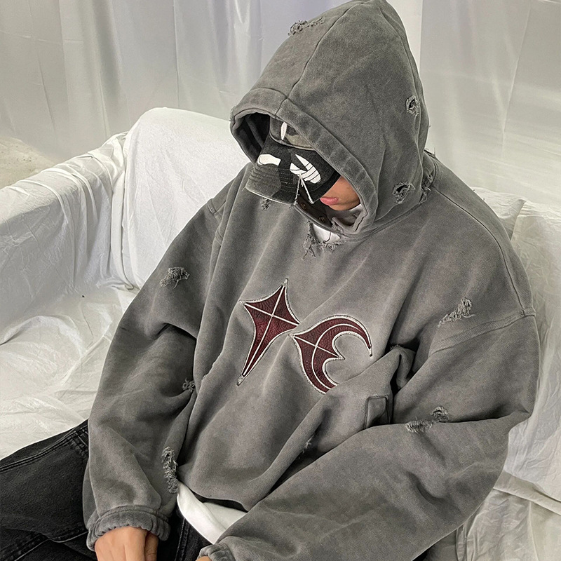 Parque zaifan mismo Thug Club Grac nicho marca de moda americana retro apenado industria pesada destruido suéter con capucha