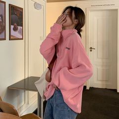 2024秋冬のアルファベット刺繍BF風の大きいサイズのゆったりした中のロングタイプの立襟とカーディガンの女性のジッパーのカバー