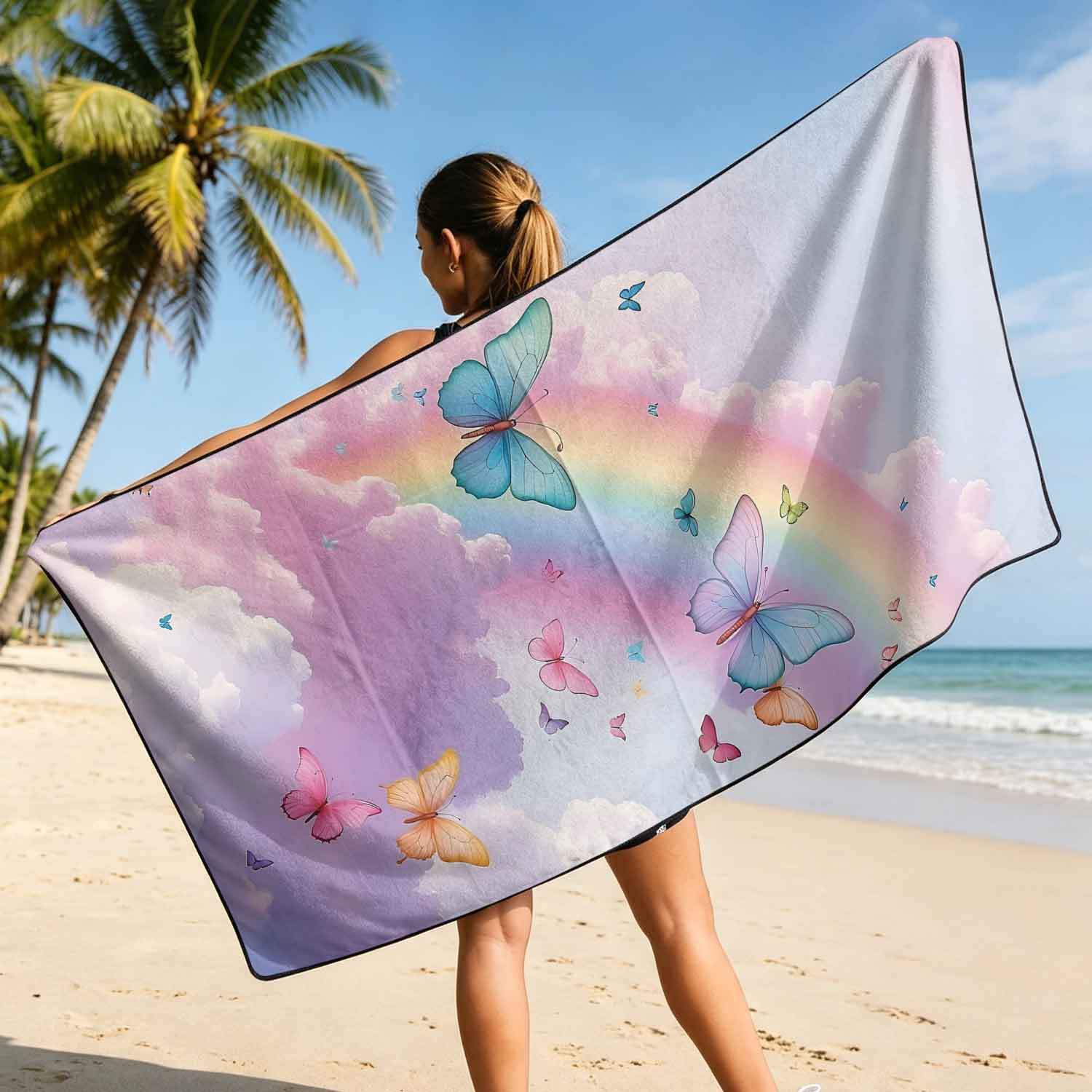 Printed bath towel and car seat cover 2-in-1, ultra-fine fiber outdoor beach and car dual-use universal seat cushion