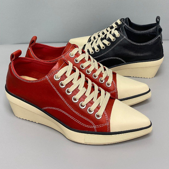 Korean-style 2026 new model wedge heel pointed-toe fashion women's shoes, stylish and trendy red thick-soled height-increasing slimming sneakers Korean-style 2026 new model wedge heel pointed-toe fashion women's shoes, stylish and trendy red thick-soled height-increasing slimming sneakers