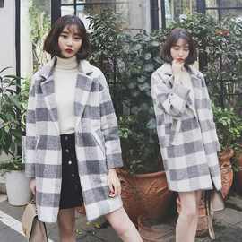 毛呢外套女冬装中长款韩版2025新款宽松大衣学生斗篷格子加厚呢子