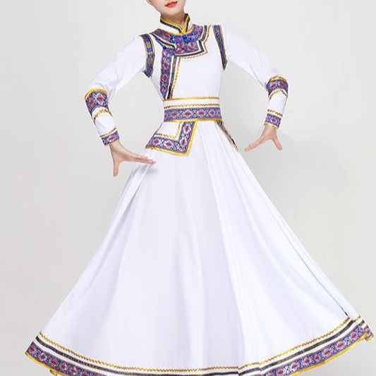 新款蒙古舞蹈服女成人蒙古袍演出服长款少数民族服装蒙族草原服装