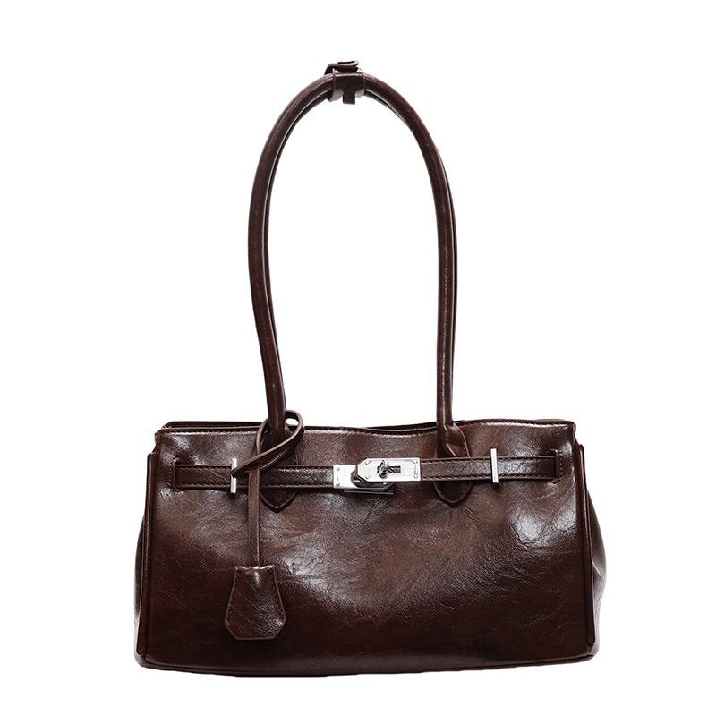 Cross-Border Retro Texture Handheld Kelly For Women 2025 New Trendy Solid Color Shoulder Stylish Versatile Underarm Bag_voghion.com
