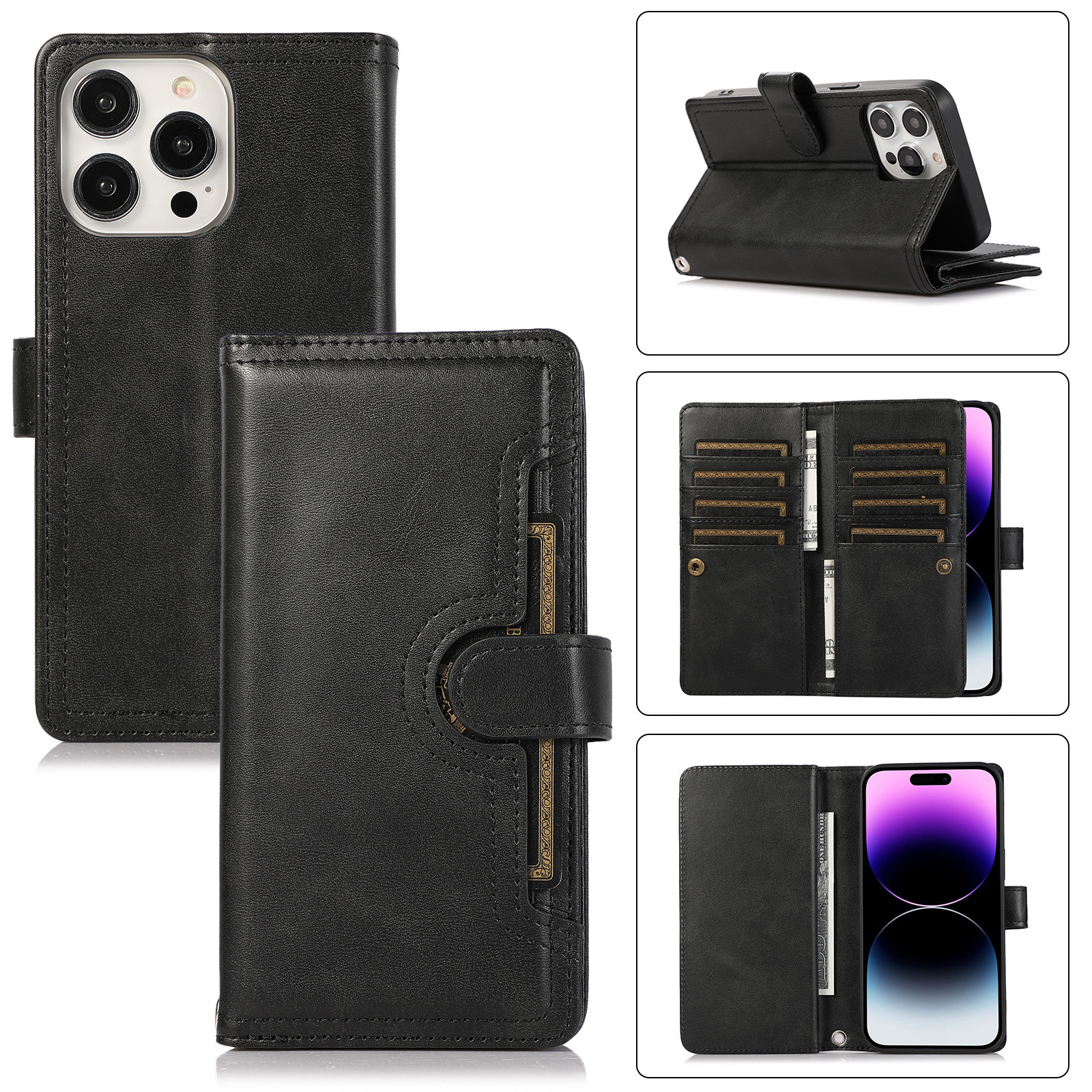 Suitable for Apple 16E Wrist Card-Inserting Wallet-Style iPhone 15 Pro Max/14 Flip Phone Leather Case