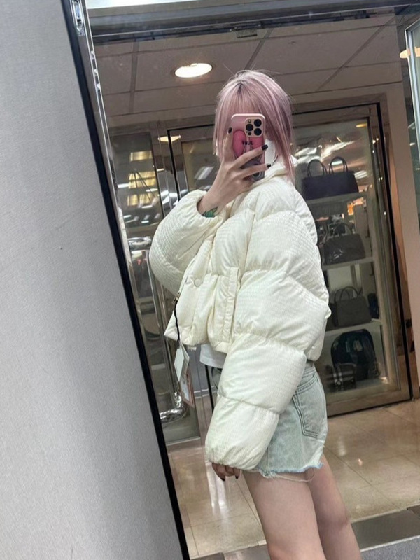 现货miu家韩系满印提花羽绒服奶呼呼时尚洋气简约百搭保暖羽绒服|undefined