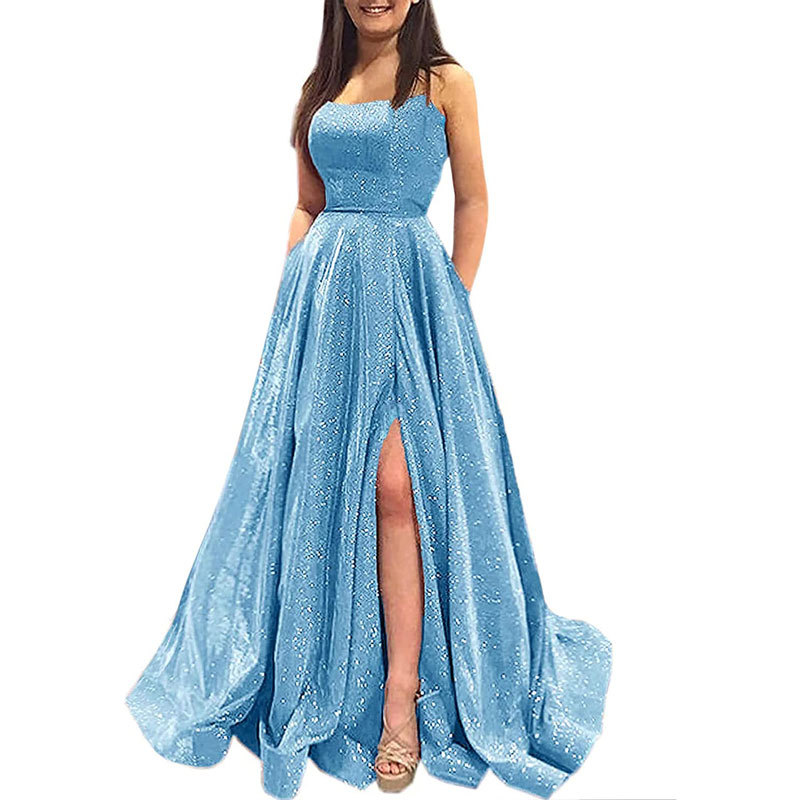 Europa y América Comercio Exterior Amazon AliExpress nuevo banquete vestido de la Honda vestido de dama de honor split vestido sin espalda image 4