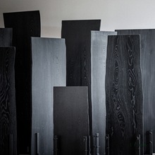 白蜡木自然边桌面黑色书桌原木侘寂风茶台餐桌碳化木大板桌