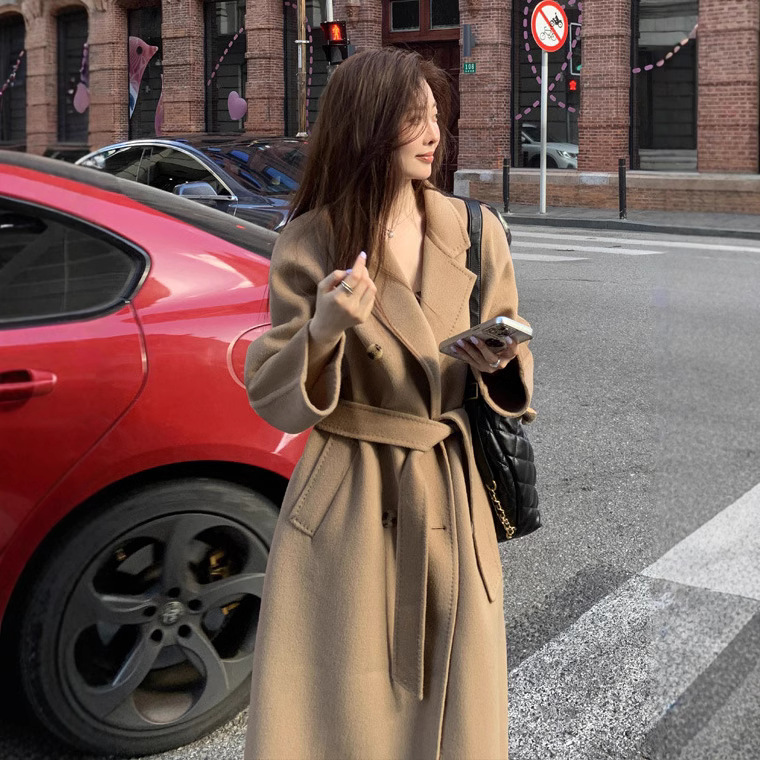 Long Woolen Style Woolen Outwear Double-Sided Loose High-End Fat mm Pure Wool Outwear Women 2025 New Style