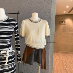 WGWE7276广州十三行女装2025早秋装新款小个子短袖针织衫正肩上衣