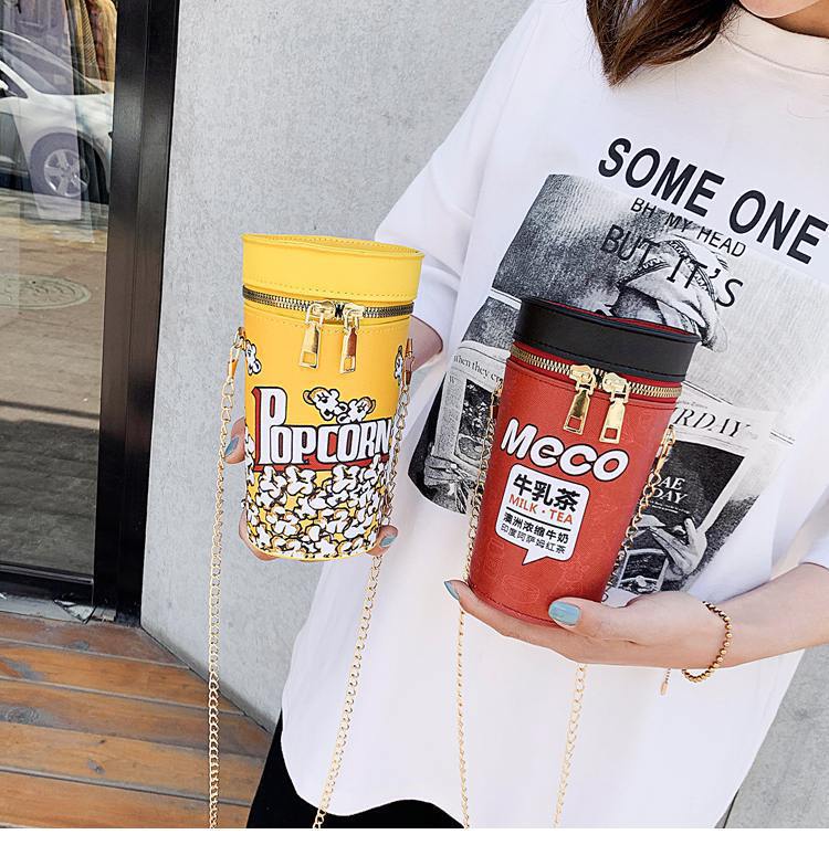 Crossbody Bag Bags Type Unisex Small Pu Leather Popcorn Bucket Classic Style Streetwear Cylindrical Zipper Crossbody Bag