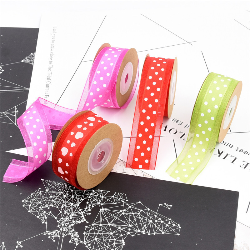 Transfronterizo impresión de punto medio amor cinta más cinta de gaza flor embalaje arco DIY material de decoración en stock