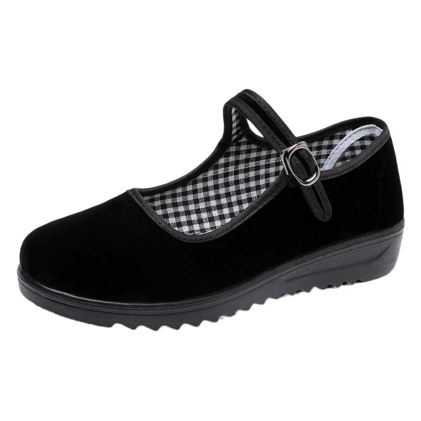 Old Beijing Cloth Shoes Women's Single Shoes New Soft Sole Non-slip Beef Sole Work Shoes Black Hotel Shoes Dancing Mom Shoes