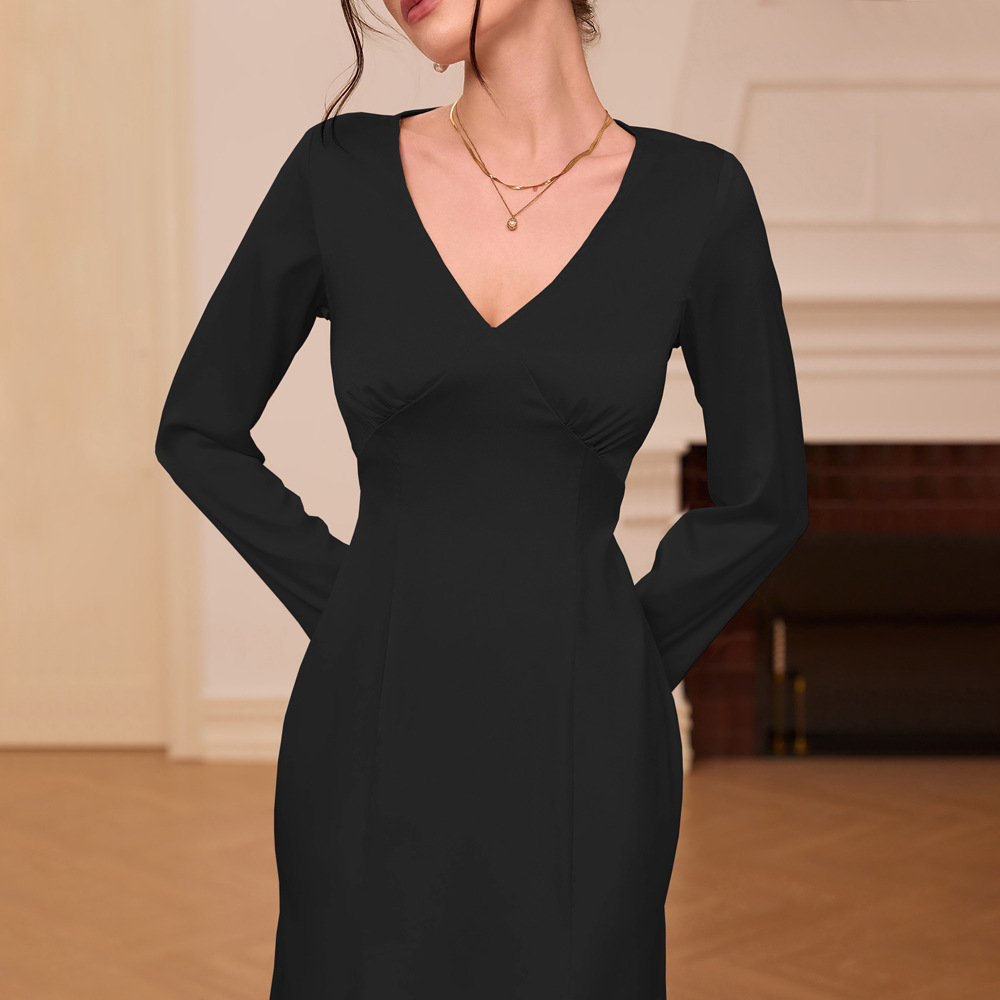 Women's Slim Fit V-Neck Maxi High Waist Dress