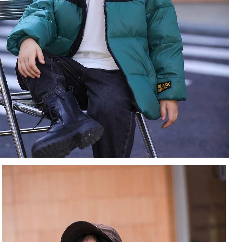 Çocuk giyimi için 2023 yeni siyah altın kuş tüyü ceket, erkek kızların kış sıcaklığı, kalınlaştırılmış orta ve_voghion.com