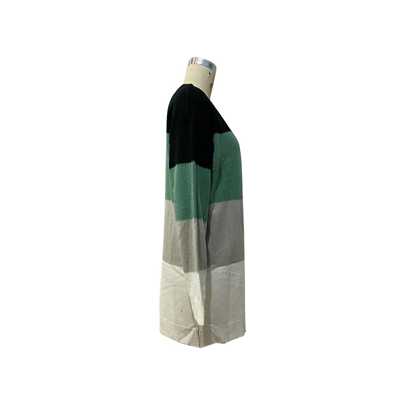 Cardigan maglione a maniche lunghe a blocchi di colore a righe_voghion.com