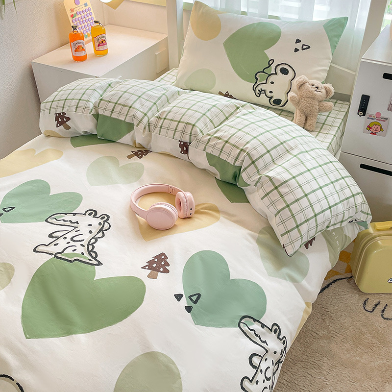 Ropa de cama de dormitorio de estudiantes universitarios de tres piezas de algodón, sábana de algodón, funda de edredón, sábana, cama, traje de cuatro piezas, verano