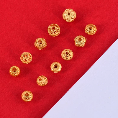 Ancient-Style Copper Plated with 24K Real Gold Hollow Ball Flower Bead Spacer DIY Bracelet Necklace Bead Cloud Pattern Accessories with Strong Color Retention