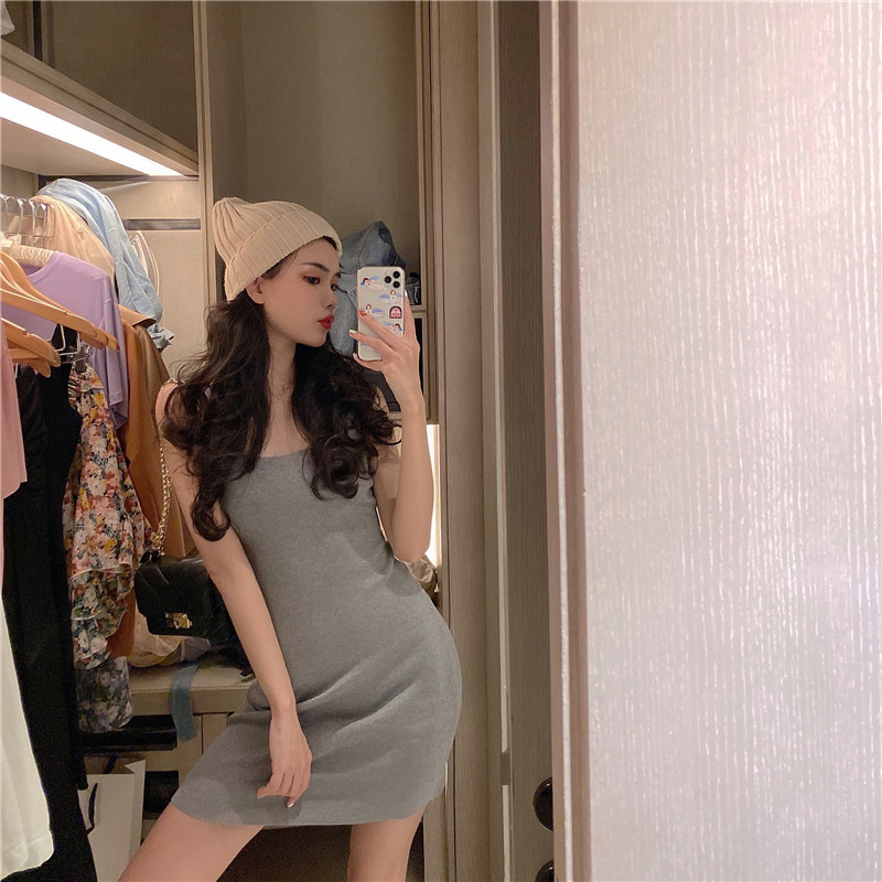 182g Weight Above Knee Dress Length Type Sleeveless Sleeve Length Strap Dress Dresses Type Polyacrylonitrile Fiber Fabric Type High Waist Waist Line Holiday, Daily Occasion Strap Neckline Slim Fit Type Solid Color Pattern Summer Season Women's Gender Casual, Elegant Style Wholesale Women's Casual Elegant Solid Color Holiday Daily Strap Sleeveless Strap Dress 38