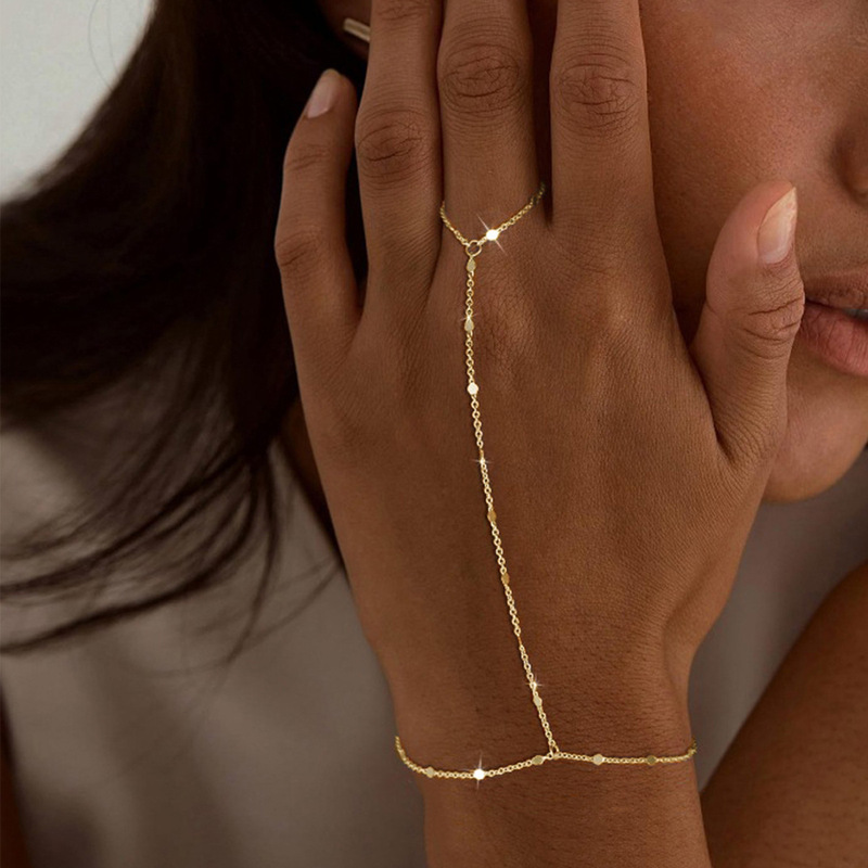 New Cross-Border Bohemian Style Light Luxury High-End Personalized Copper Bead Chain Women's Simple and Versatile Sequin Finger Bracelet