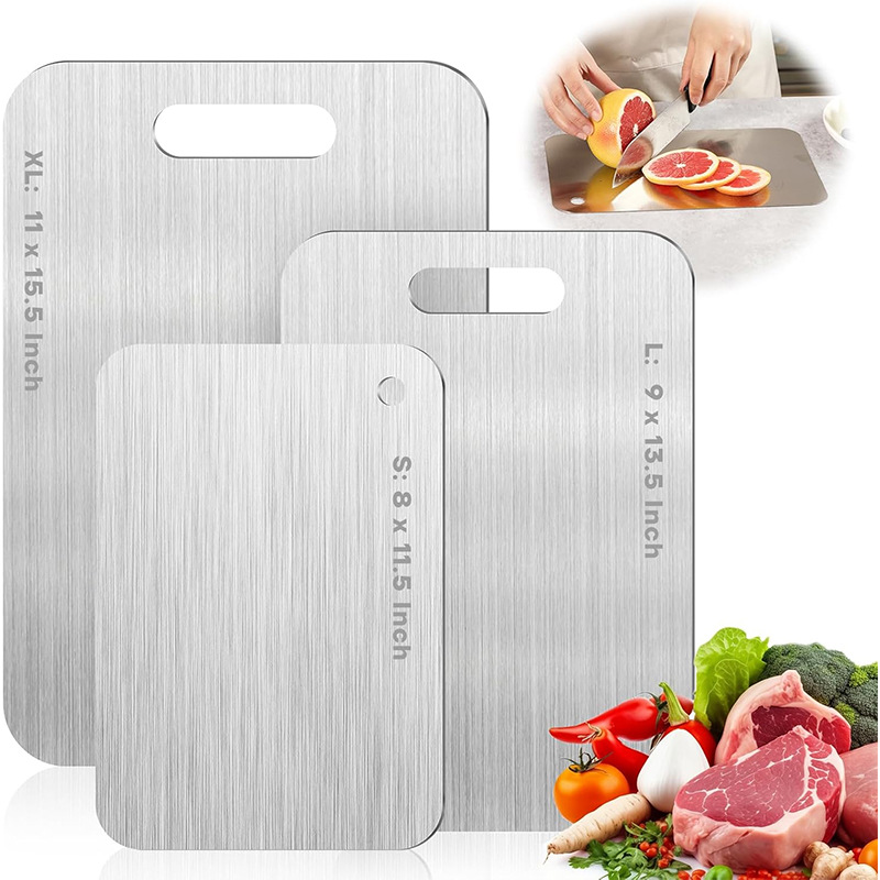 Cross-border stainless steel cutting board, thickened kitchen double-sided food-grade stainless steel chopping board for vegetables and fruits