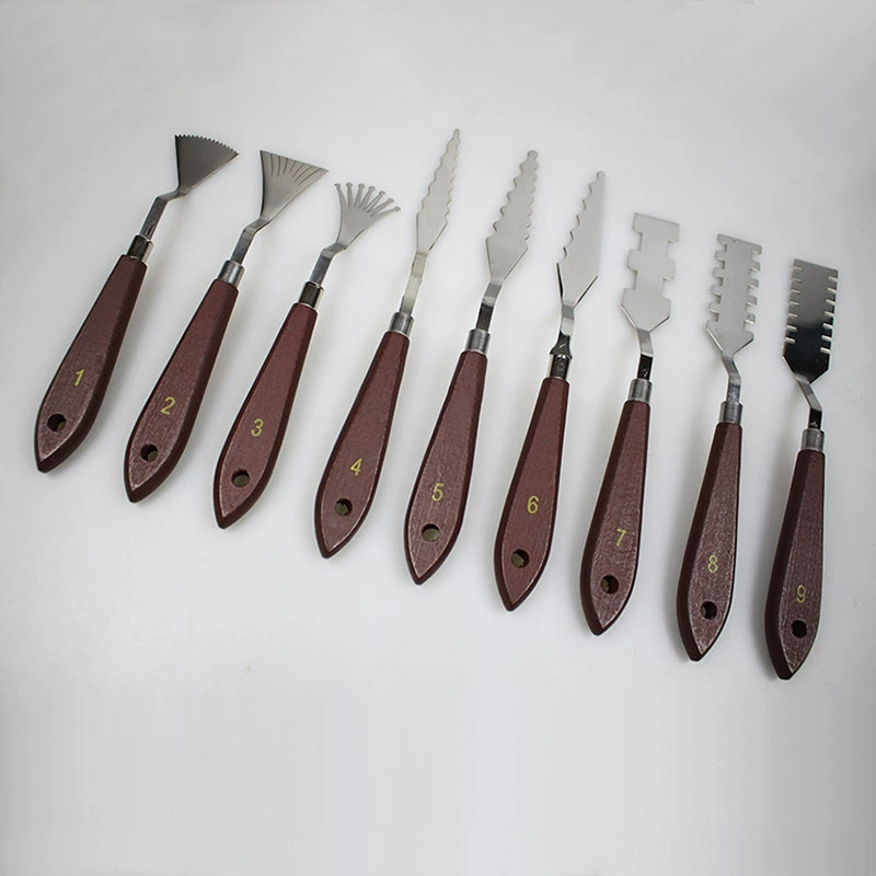 9 видов шпателей для живописи нестандартной формы, ножей для текстурной живописи, деревянных палитровых ножей, ножей для смешивания красок