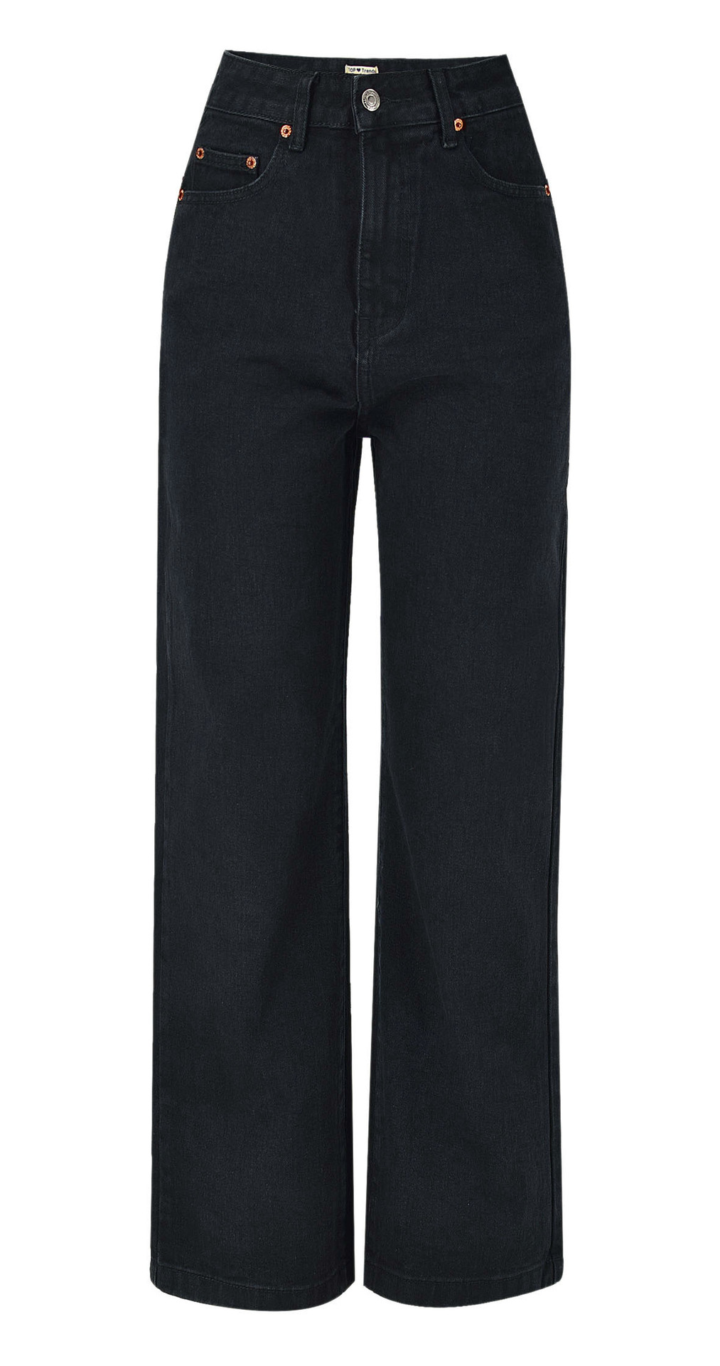 High Waist Loose Straight Cool Black Denim Trousers in Pants