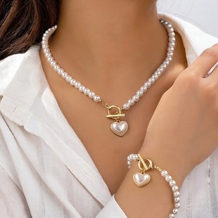 European and American Cross-Border Supply French Love Imitation Pearl Necklace Love Pearl Bracelet Elegant and Versatile Jewelry