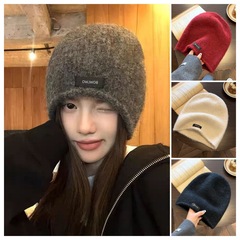 ニット帽、秋冬韓国風高級ぬいぐるみ防寒帽子、頭囲の大きい女性向け、レトロパイル帽子、顔が見える小さくて暖かい帽子