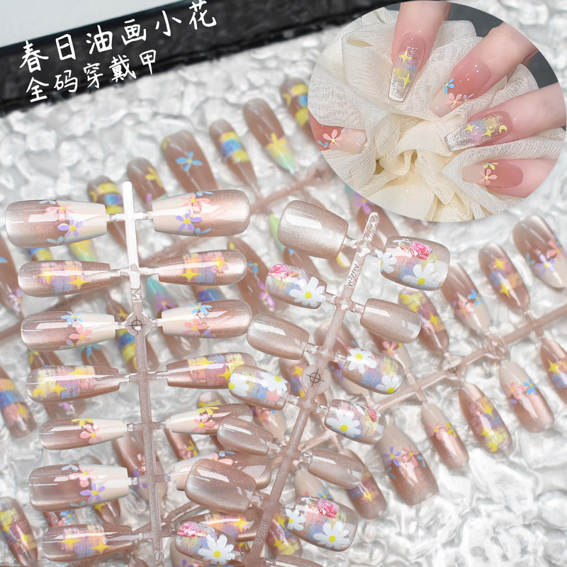 Nail Art Full Size Oil Painting Cat's Eye Prefabricated Wear Armor Patch Spring and Summer Elegant Short in Wind Jelly Strawberry Flowers