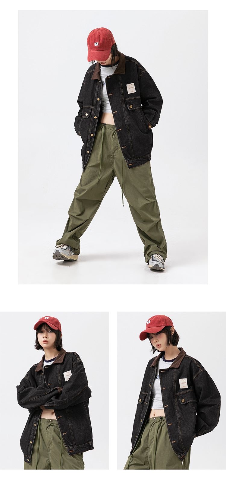 Title 5, Color Stitching Turnover Neck Profile Pocket De...