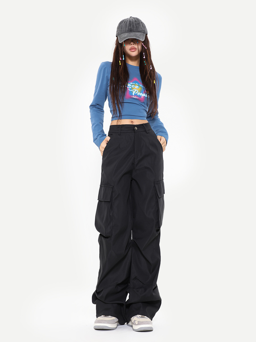 OREETA jeans American overoles funcionales al aire libre plisado paracaídas overoles mujeres moda marca recta paraguas pantalones hombres