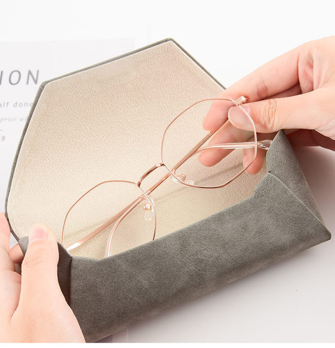 时尚简约手工三角自吸式皮质收纳镜盒高级眼睛盒子近视眼镜盒批发