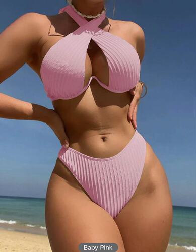 Bikini two-piece underwire water rippled shoulders Amazon bikini AliExpress multi-color European and American split swimsuit