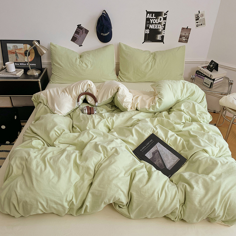 Solid Colour Bedding Set For Student Dormitory Four Piece Quilt_voghion.com