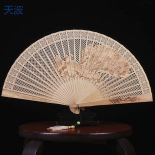 Ttb Fan Ancient Style Folding Sandalwood Fan Chinese Style Wooden Fan Sandalwood Fan Folding Fan Hollow Classical Women's Fan Portable
