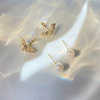 Small silver needle, design earrings from pearl, silver 925 sample, light luxury style