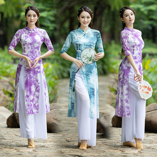 Square dance new classical dance folk dance cheongsam T stage show body rhyme performance practice dance mesh gauze women's suit