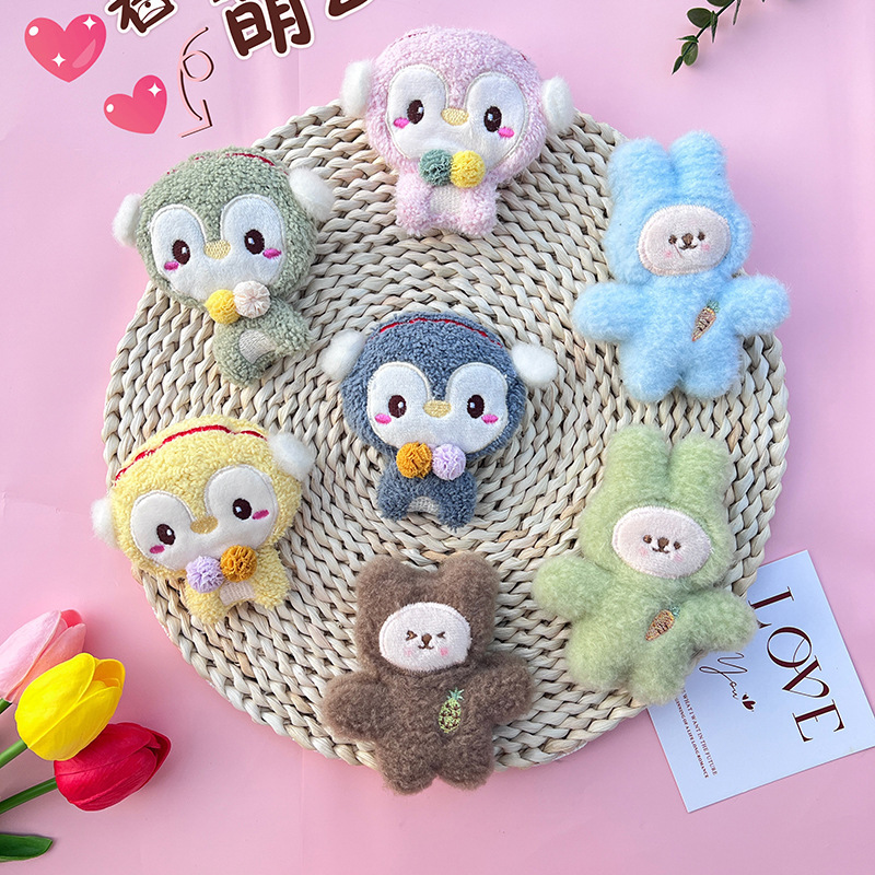 Japanese and Korean Plush Powder Rabbit Animal Head Cartoon Hair Rope Accessories Brooch Accessories Children's Footwear Clothing Accessories Brooch