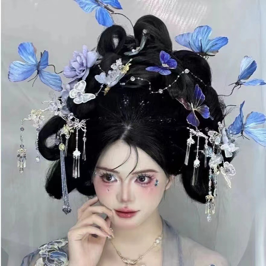 Ventilador de plumas de corona de flores calientes de estilo antiguo se puede usar como pinzas de pelo para tomar fotos accesorios para la cabeza vestidos antiguos super inmortales nuevos accesorios chinos