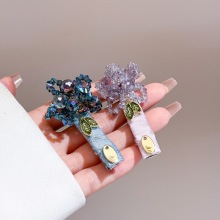 轻奢高级感合金鸭嘴夹五瓣水晶花朵带叶碎发刘海夹百搭侧边夹发夹