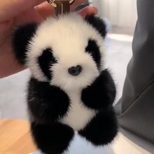 可爱水貂毛小熊猫汽车钥匙扣挂件卡通毛绒公仔玩偶包挂饰生日礼物