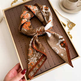 新款面包树花卉领巾65×65cm薄款方巾百搭脖巾棉麻手感天鹅绒围巾