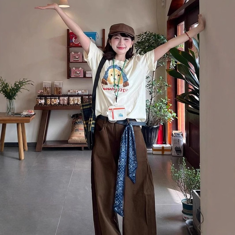 Printed Half-Sleeve T-Shirt Top Clothes Dark Style Sports Sweater Women's Pure Cotton Short-Sleeved T-Shirt Women's plus size Junior High School